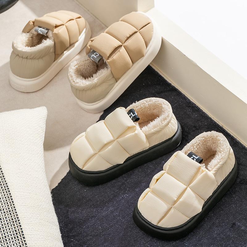 Down cotton slippers warm in winter thick-soled velvet indoor home simple cotton shoes autumn and winter shoes