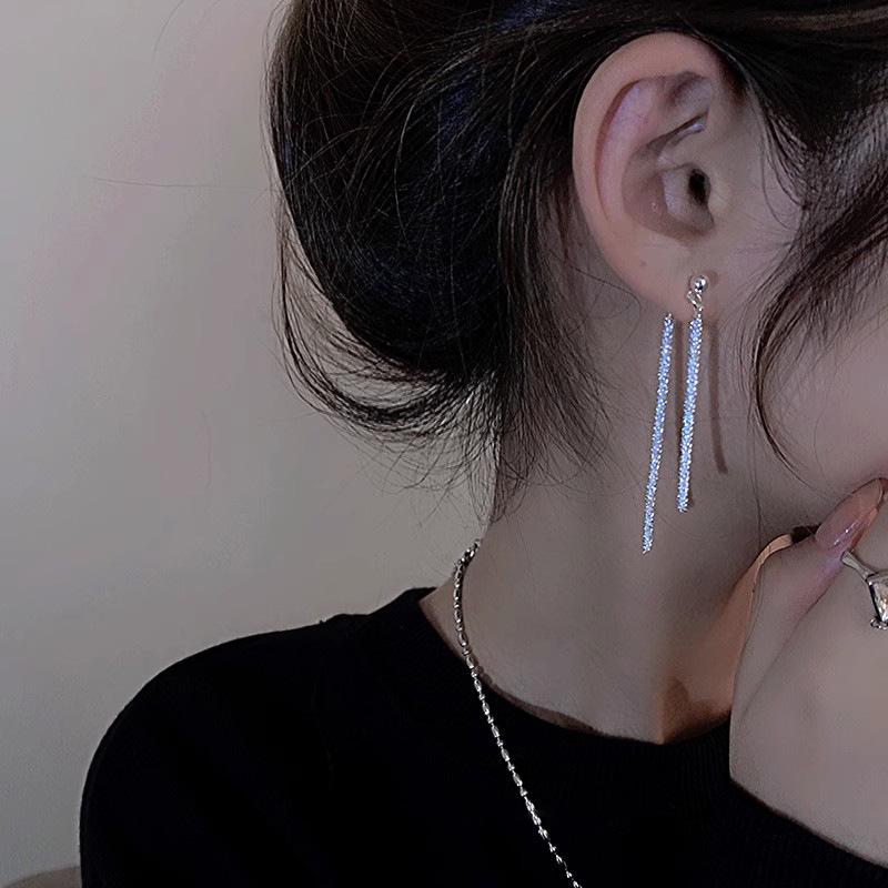 925 Silver Needle Silver Fine Glitter Tassel Earrings Long Stud Earrings Design Sense Premium Unique Earrings