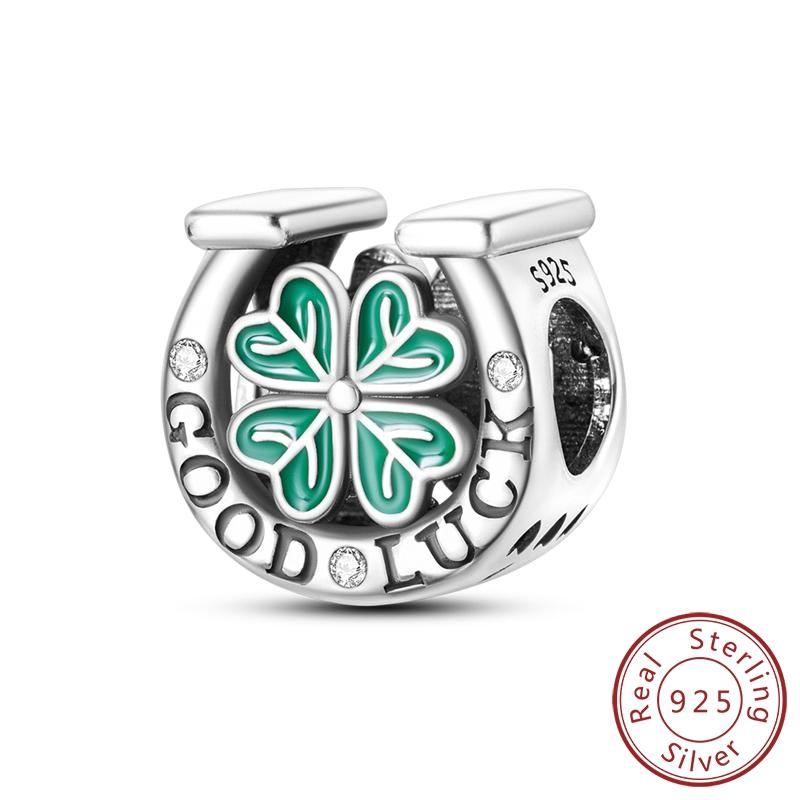 

CodeMonkey 100% 925 Sterling Silver Charm Four Leaf Clover Good Luck Zircon Beads for Bracelet & Bangle Jewelry Making