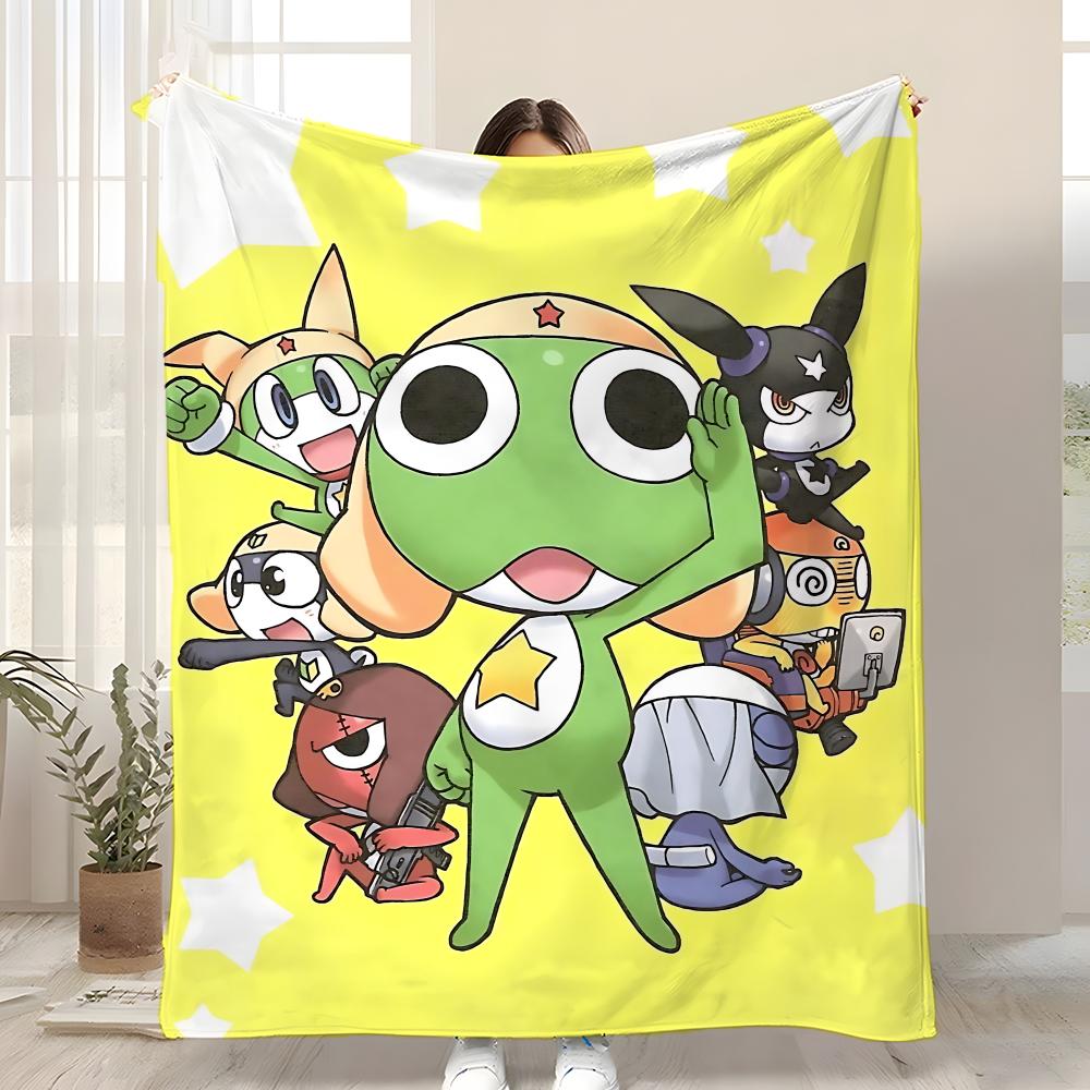 K-Keroro Gunsou Frog Throw Kid-Friendly Flannel Throw Blanket Soft Warm Anti-Static Washable All Season 75x90cm