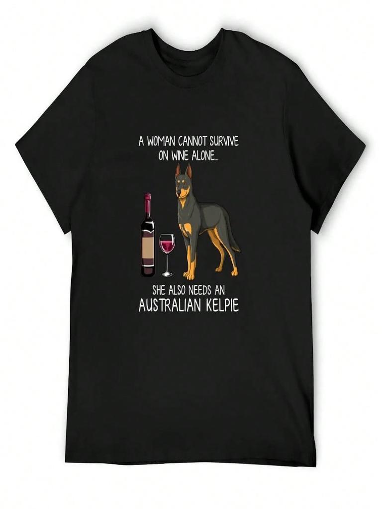 Australian Kelpie And Wine Funny Dog T-Shirt Plus Size Tops Shirts Street Wear unisexs Graphic T-Shirts Anime