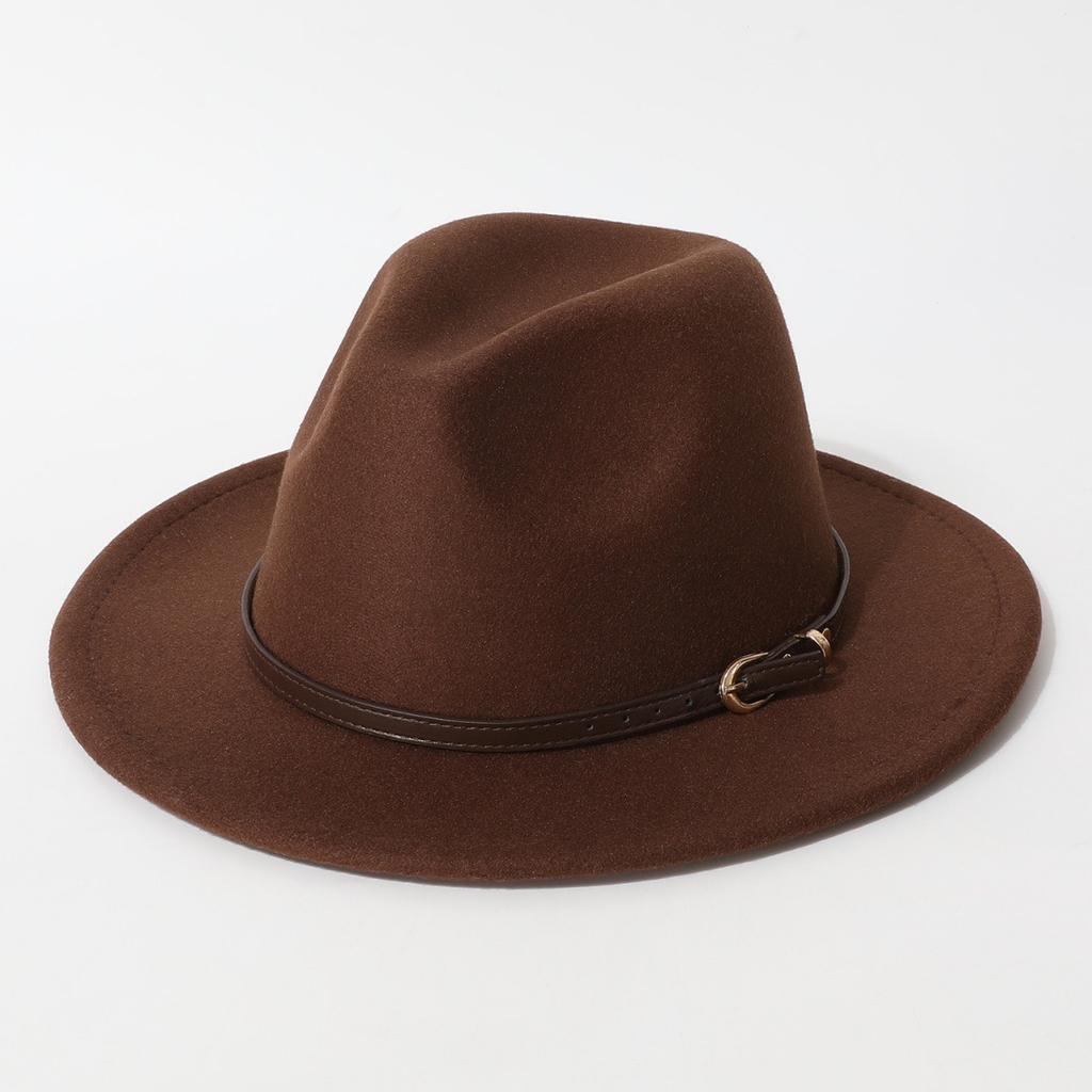Simple Solid Color Fedora with Belt Buckle, European and American Felt Hat, Parent-child Casual Cowboy Hat, Classic Jazz Hat for Men and Women