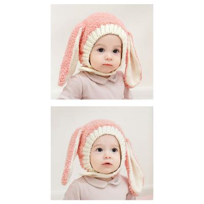 Winter Warm Earflap Hat Cute Cartoon Long-eared Rabbit Contrast Color Knitted Cap