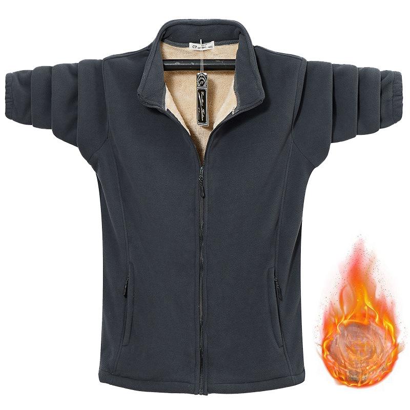 New Loose Plus Size Men's Plus Lambswool Warm Casual Sports Lapel Lightweight Soft Anti-wrinkle Breathable Cotton Long-sleeved Sweater Jacket
