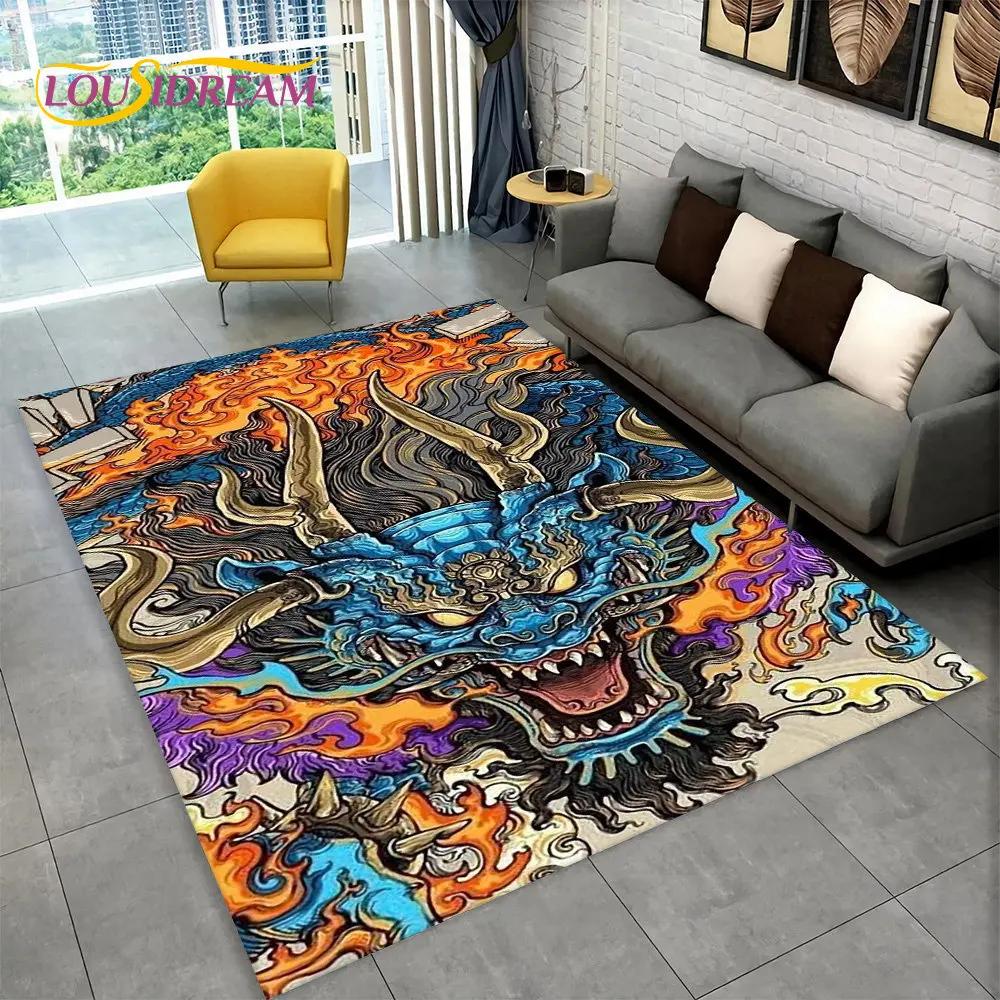 Duży dywanik z motywem smoka z kreskówek, dywanik do salonu, sypialni, sofy, wycieraczka, dekoracja kuchni, dzieci bawią się antypoślizgową matą podłogową