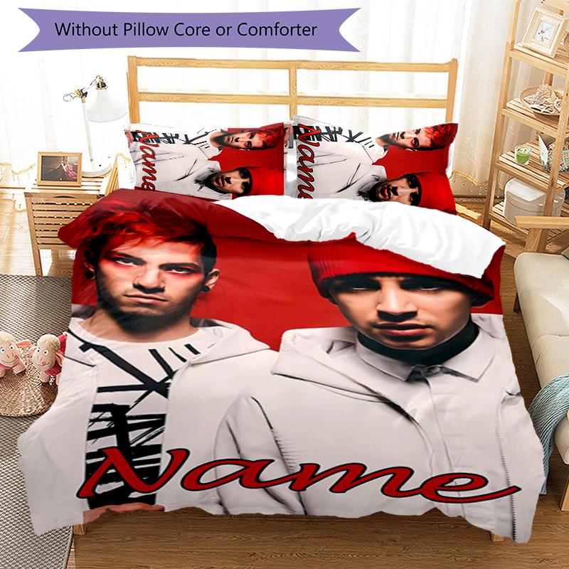 3pcs Custom Name twenty one pilots Bedding Set Duvet Cover Closure Includes 1 Duvet Cover & 2 Pillowcases for All Seasons Bedroom Decor