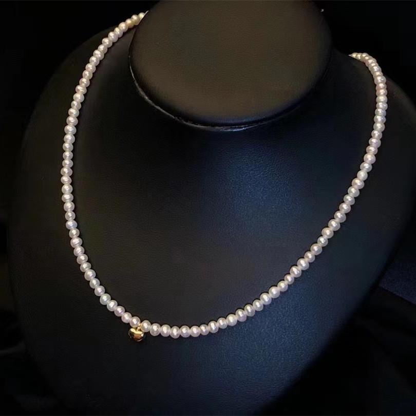 Natural freshwater small pearl neck chain women s 4-5mm light luxury niche love buckle baby chain collarbone chain necklace jewelry 4-5mm