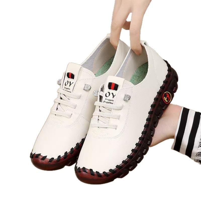 Export Large Size Soft Sole Single Shoes New Spring and Autumn Flat Bottom Fashion Soft Leather Mother Shoes Handmade Shoes