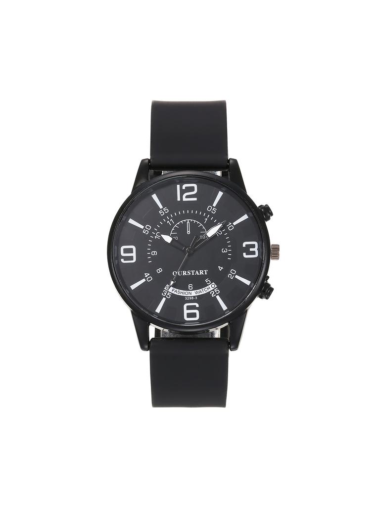 Sporty Ins High-quality Simple Trend Round Dial Pointer Style Silicone Strap Men's Watch