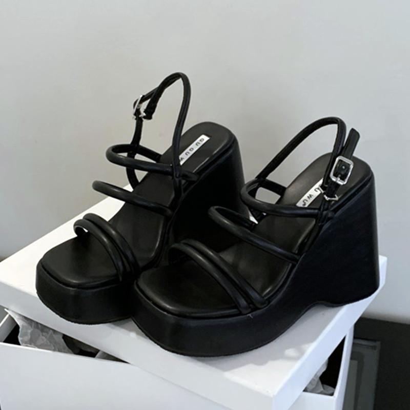 Fashion High Quality Wedge Chunky Platform Sandals Women Sexy Ankle Strap Buckle Roman Sandals Summer Beach Shoes Sandalias De Mujer