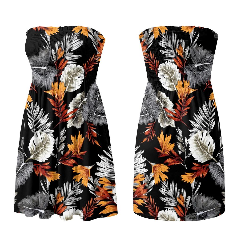 Women Sleeveless Strapless Tube Dress Floral Print Casual Summer Beachwear Lightweight Comfortable Fit Above Knee Length