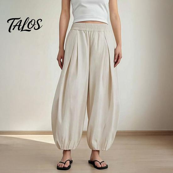 Entspannte Hose Damen Weites Bein Tonnenhose, Lässige High Waist Ballonhosen, Einfarbige Falten Baggy Palazzo Hosen