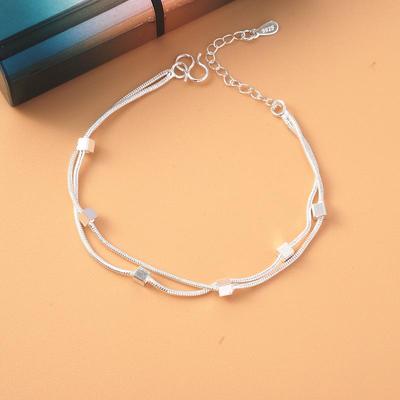 Koreaanse Dubbellaags Vierkante Armband met Zilveren Plating voor Dames – Eenvoudige Mode Sieraden