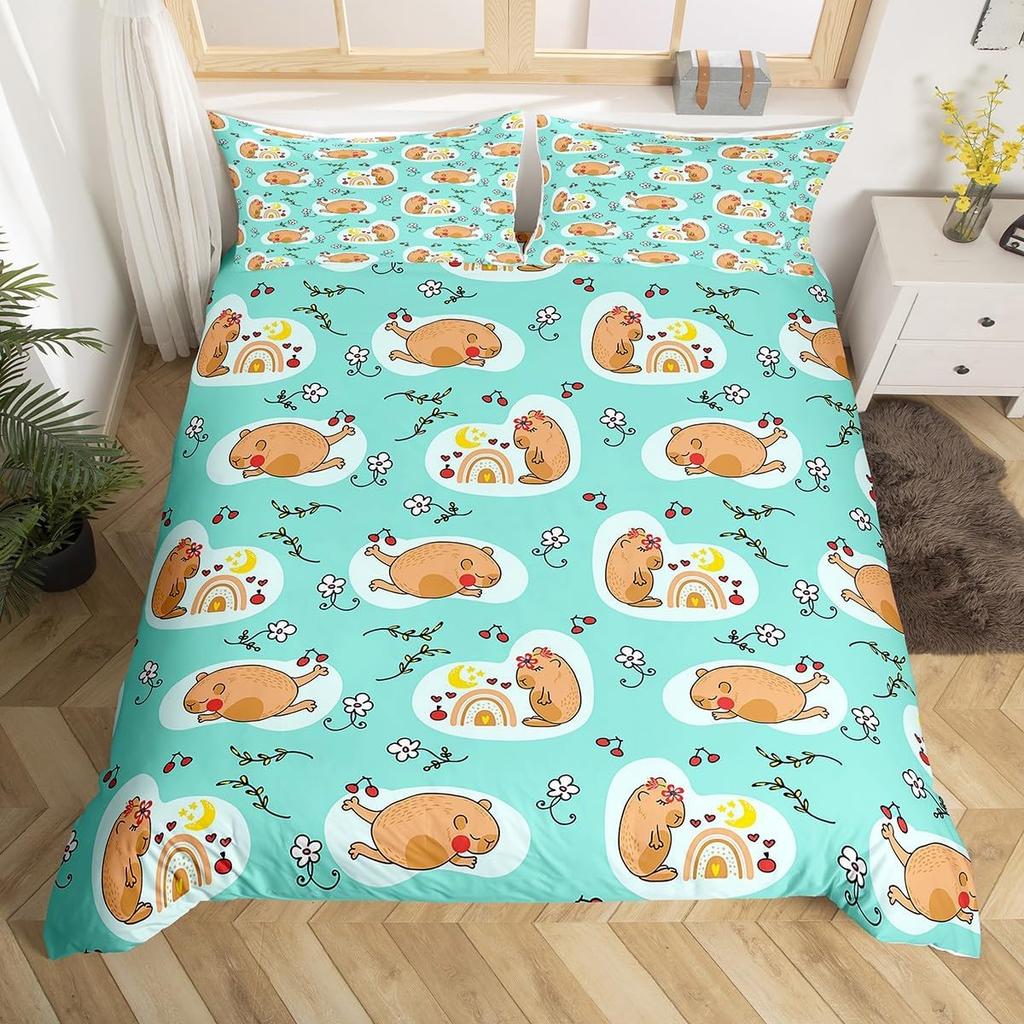 3D Capybara Duvet Cover For Capybara Lovers,Cute Funny Capybara Comforter Cover,Natural Theme Kawaii Rodent Animal Bedding Set