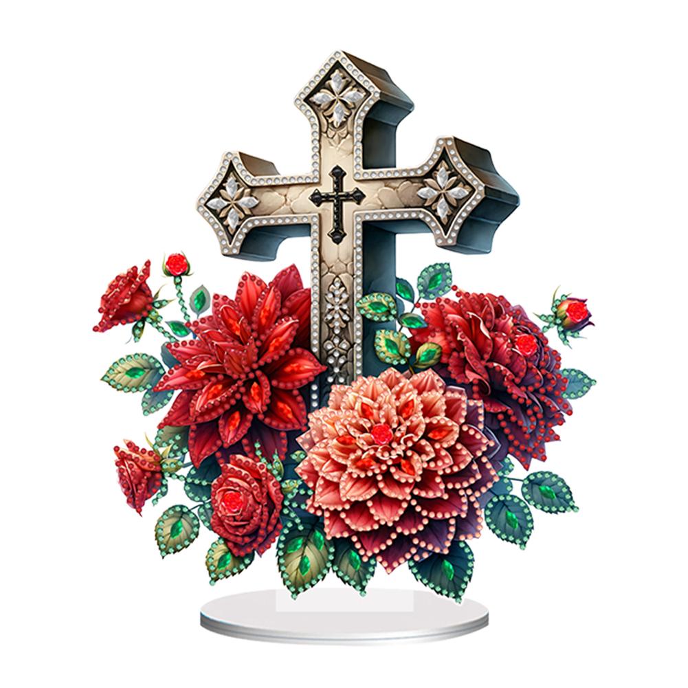2D Flat Cross DIY 5D DIY Diamond Art Tabletop Decorations Diamond Painting Desktop Decorations for Home Office Desktop Decor