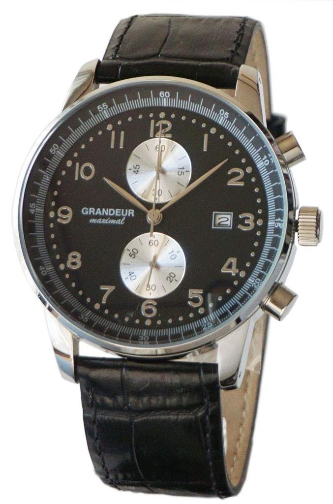 Grandeur 10 ATM Water Resistant Leather Chronograph Watch OSC051W2 Black x Leather [GRANDEUR] Men's Silver/Black
