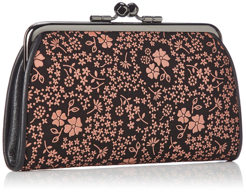 Indenya Parent-Child Clasp Coin Purse, 340, Black Deerskin with Pink Lacquer and American Blue Pattern, 1501-51-166