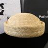 Ins 100% Natuurlijke Stro Pillbox Hoed Fedoras Dames Luxe Handgeweven Zonnehoed Concaaf Vorm Platte Bovenkant Strandhoed Kerk Derby Baret