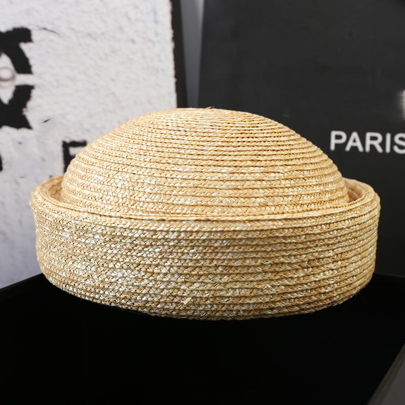 Ins 100% Natuurlijke Stro Pillbox Hoed Fedoras Dames Luxe Handgeweven Zonnehoed Concaaf Vorm Platte Bovenkant Strandhoed Kerk Derby Baret
