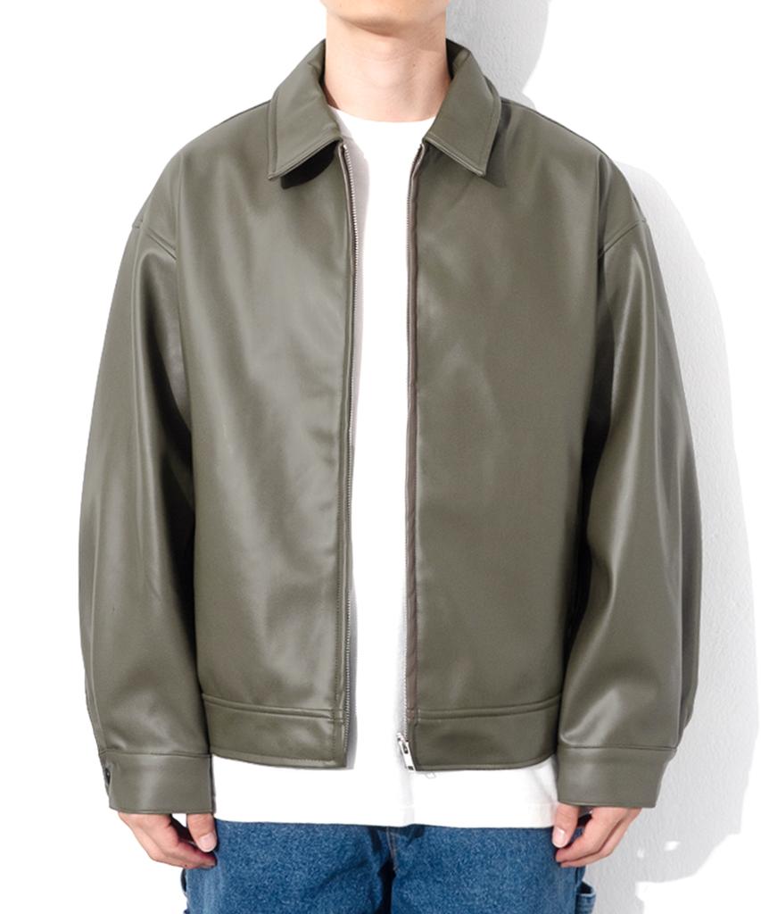 Qt8 Garments Lb Synthetic Leather Single Jacket (Grey Khaki)