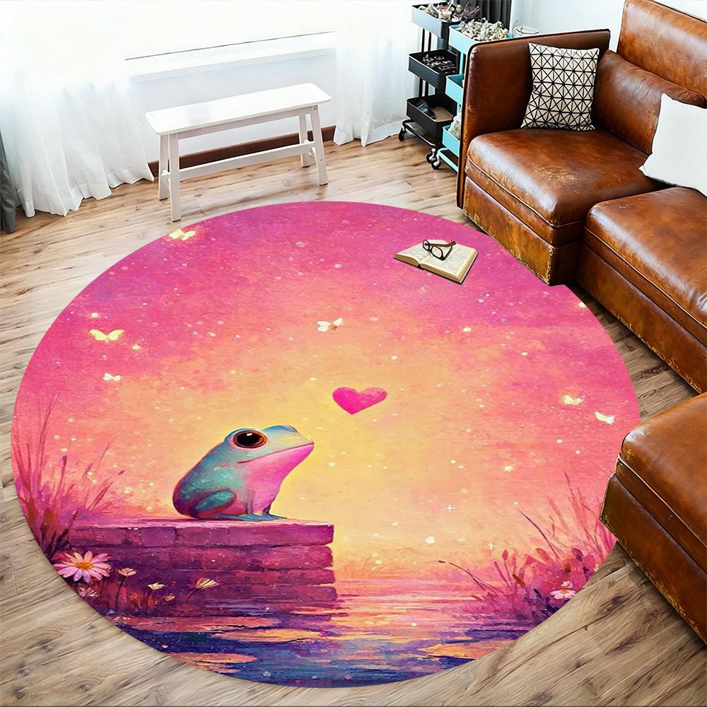 1PC Frog Heart Fantasy Round Chair mat Area Rug - Non-Slip, Floor Mat for Office, Bedroom, home decor Christmas Gift c0528054