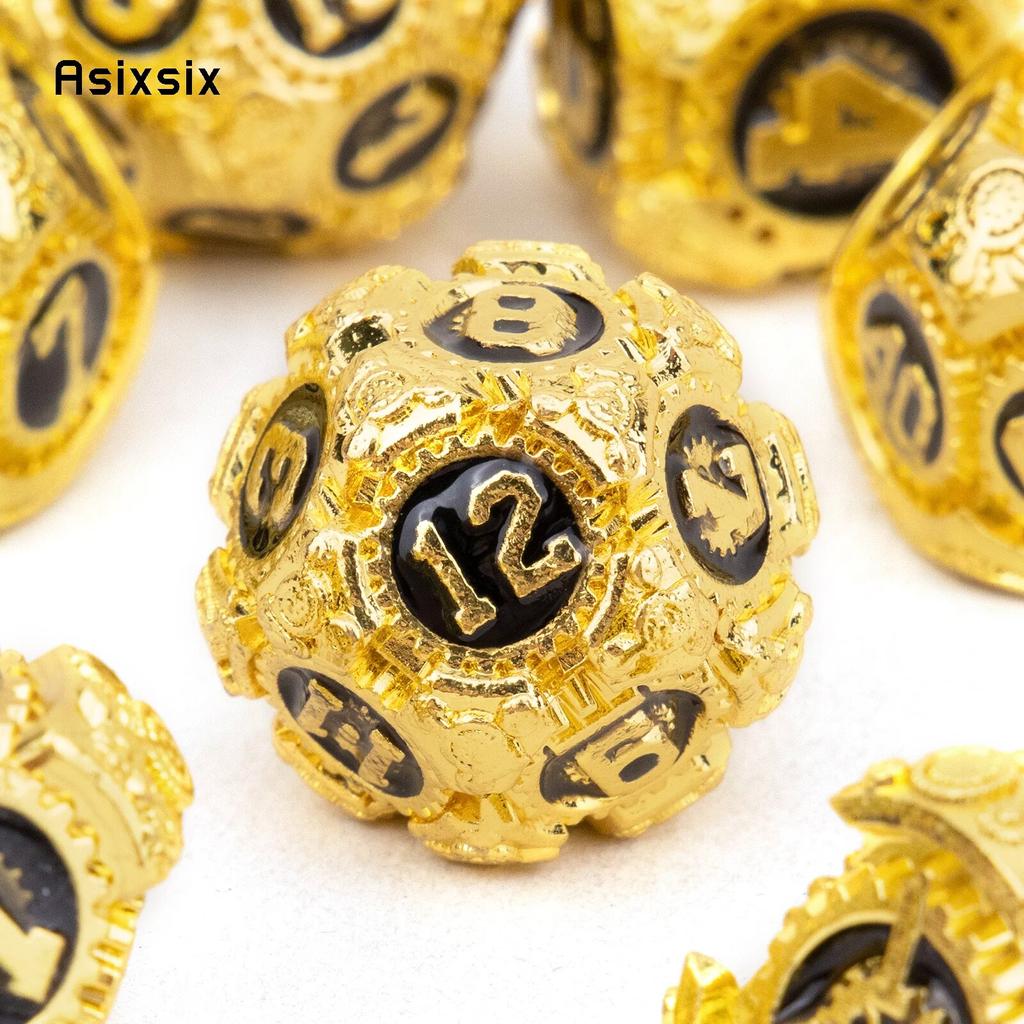 7 sztuk złote czarne koło zębate metalowe kostki solidny metalowy zestaw kości wielościennych nadaje się do odgrywania ról RPG gra planszowa gra karciana