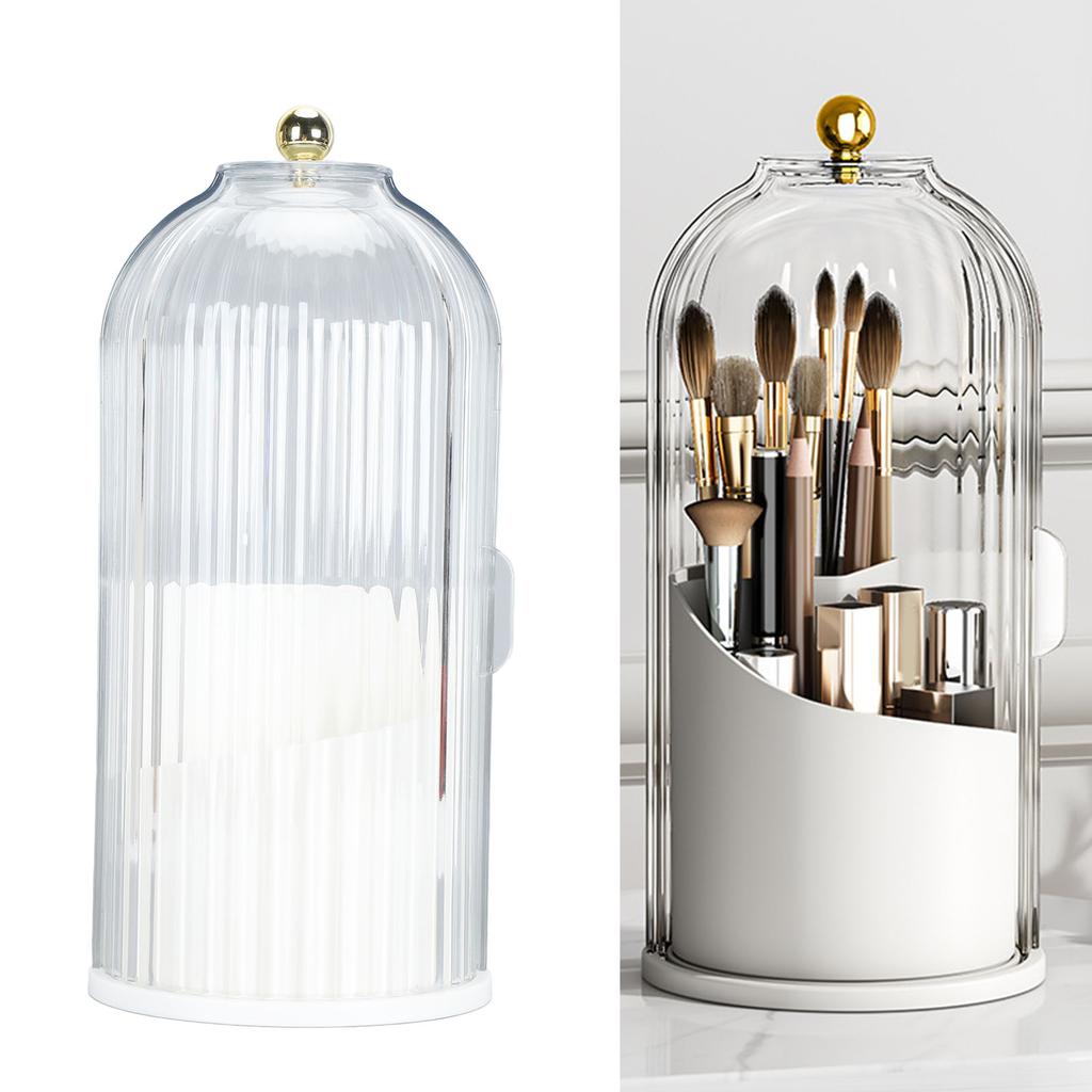 Makeup Brush Holder with Lid Clear Dustproof 360 Degree Rotating Makeup Brush Holder   for Vanity Desktop Bathroom Countertop