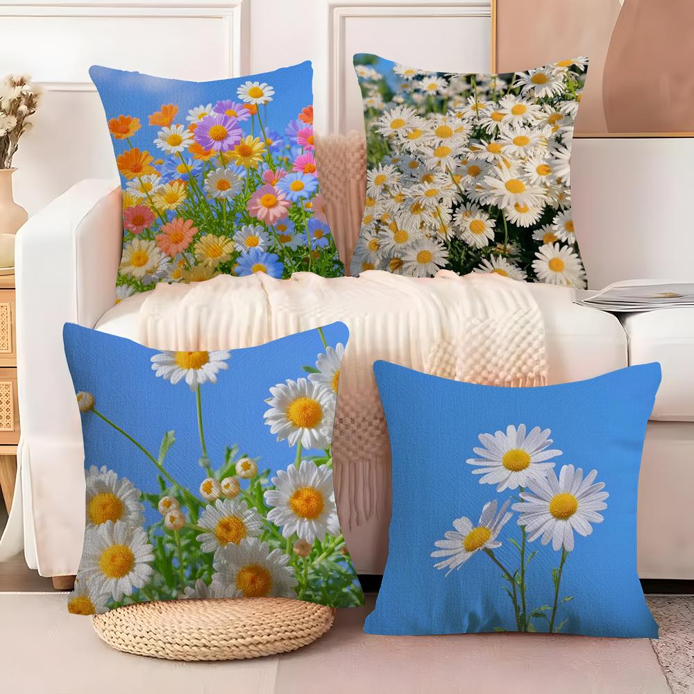 Flower Daisy Cushion Cover Soft Plush Fabric Double-Sided Printed Sofa Cushion Cover for All Seasons Home Decor Gift