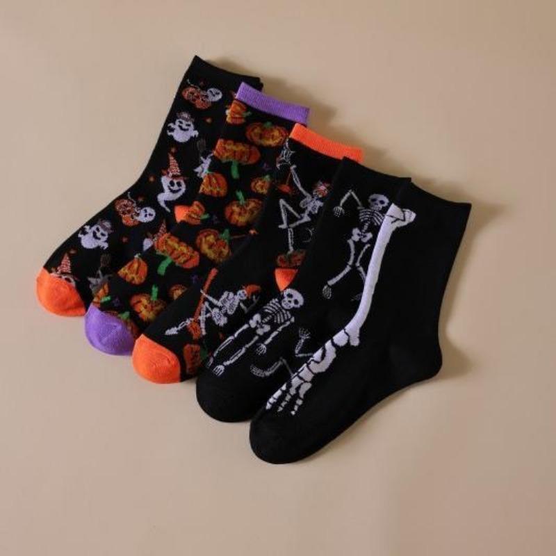 Men Spring and Autumn Breathable Halloween Atmosphere Feeling Skull Little Devil Long Socks
