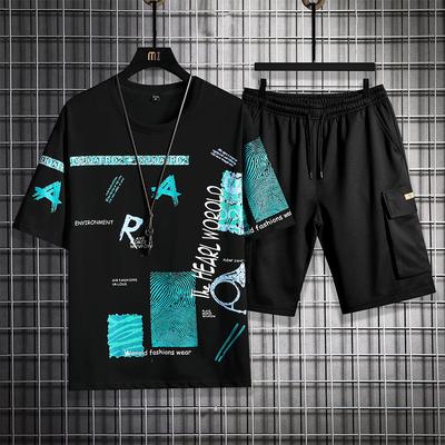 MAITA Men's New Loose Five-point Sleeve Printing Trendy T-shirt Two-piece Suit