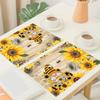 4pcs/1 Set Linen Placemats, Sunflower and Gnome Design Placemats, Table Decor, Home Decor, Party Catering Decor, Holiday Placemats, 12x18 Inch