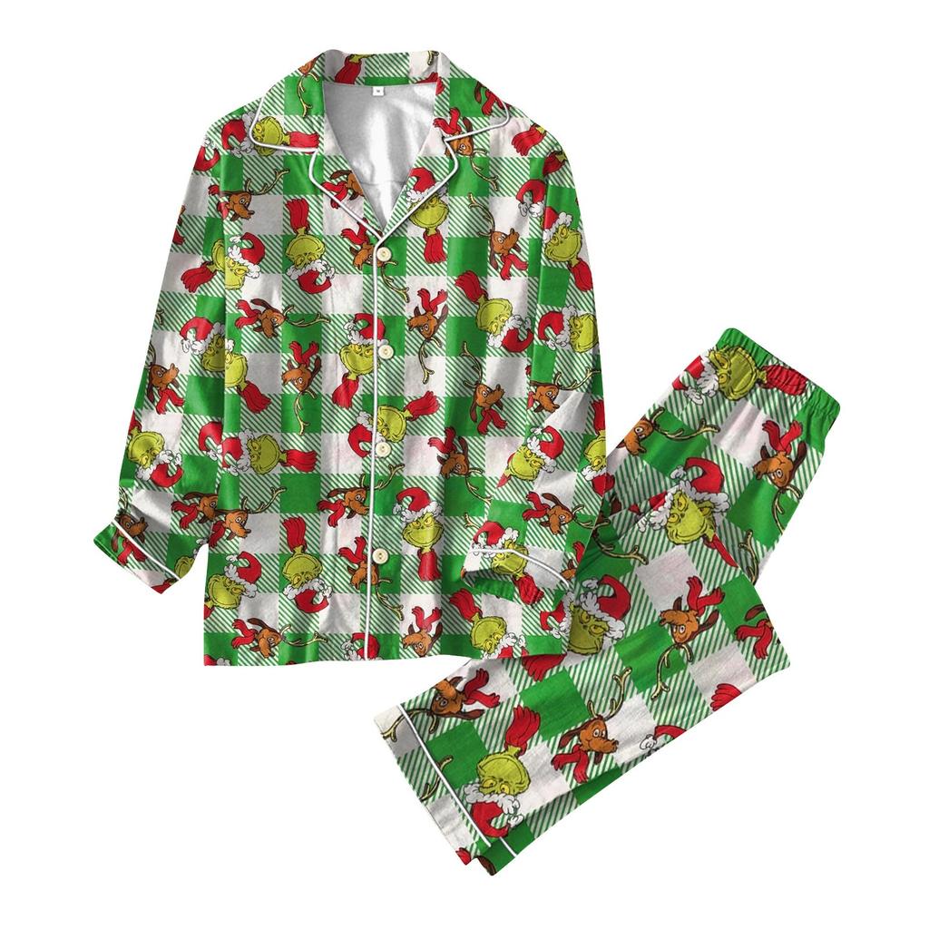 Women's 2 Piece Printed Suit Long Sleeve Button Up Top Wide Leg Pants Suit Set Pajamas Home Casual Suit