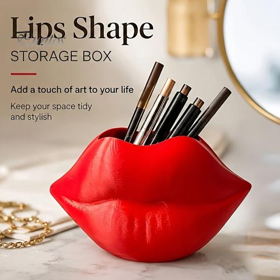 Creative Gift for Beauty Lovers Lip Shaped Storage Box, Decorative 3D Printed PLA Sculpture, Modern Home Office Ornaments Art Ornament Makeup Brushes