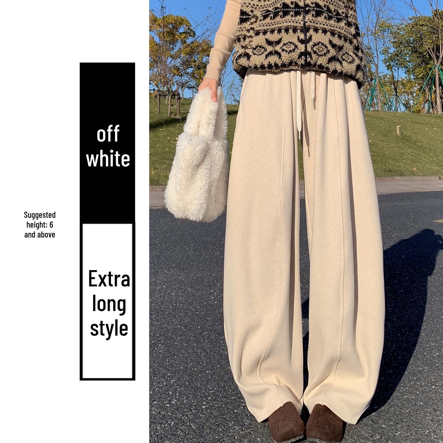

Women s High-Waist Light Gray Drapey Wide-Leg Pants with Velvet Lining - Korean Style, Slimming, Autumn/Winter. Extra Large