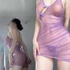 Crispy sexy antique perspective cheongsam hip skirt uniform pure lust loungewear lace suspender nightdress