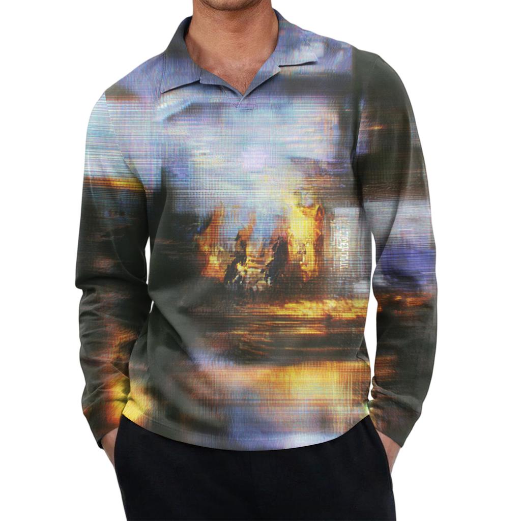 Men's Casual Retro Small V-neck Long-sleeved Top