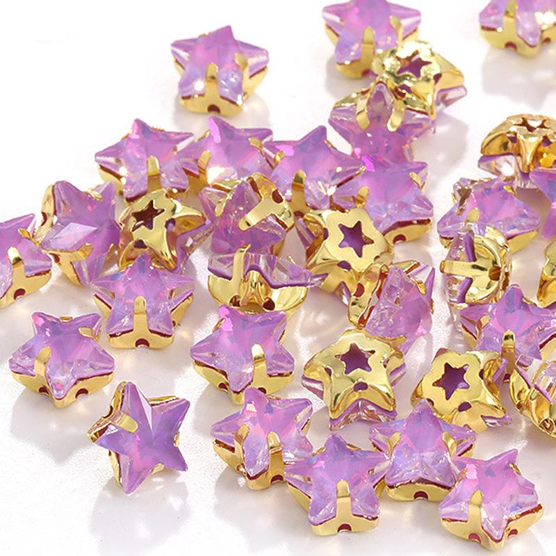 50 Pcs 10mm Star Glass Claw Drill with Hole Pentagram Hand-sewn Drill DIY Wedding Shoes and Clothing Bags Hairpin Jewelry Accessories