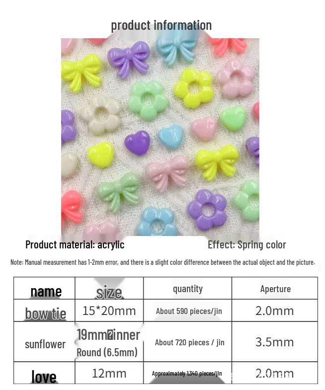 Spring Acrylic Loose Beads for DIY Hair Ties and Bracelets - Bow, Sunflower, Heart Shapes