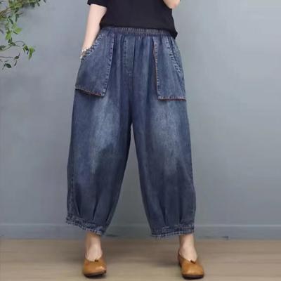 Jeans Holgados Vintage de Estilo Étnico Streetwear Y2K para Mujer Primavera Verano Casual Bolsillos Grandes Pantalones de Mezclilla hasta el Tobillo Pantalones