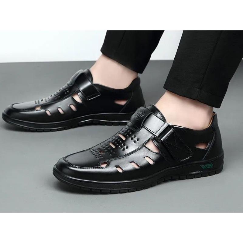 Summer Men Comfortable Hollow Non-slip Soft Cool Breathable Sandals Complete Supporting Classic Wearable Casual Leather Sandals