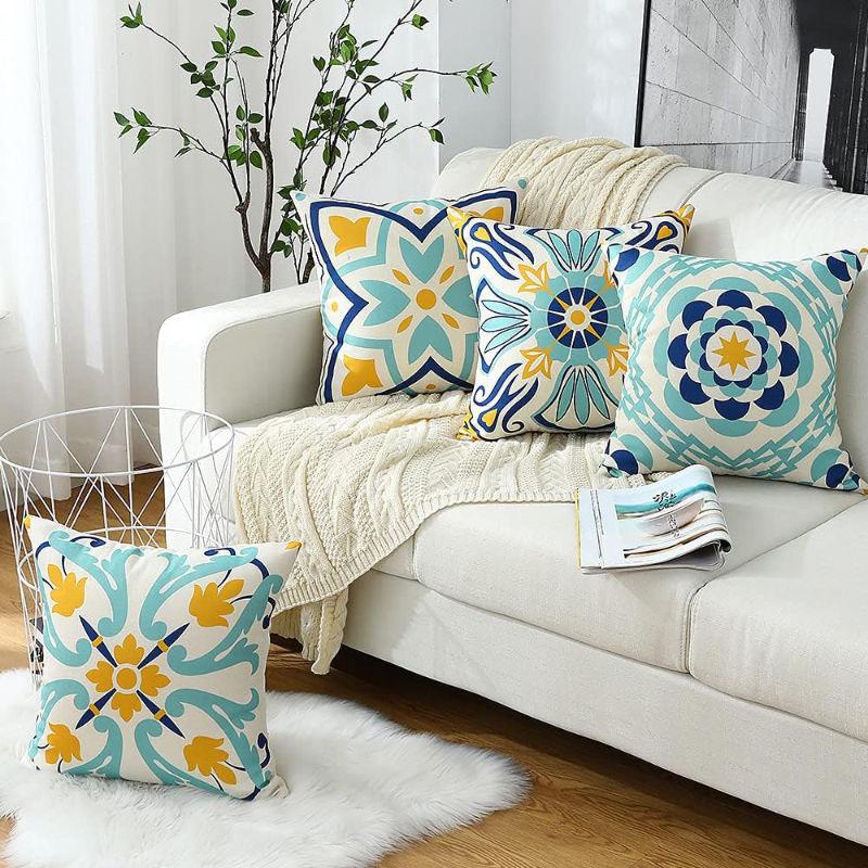 Colorful Floral Patterned Cushions for Sofa Decor Square polyester pillowcase, modern sofa decorative cushion cover