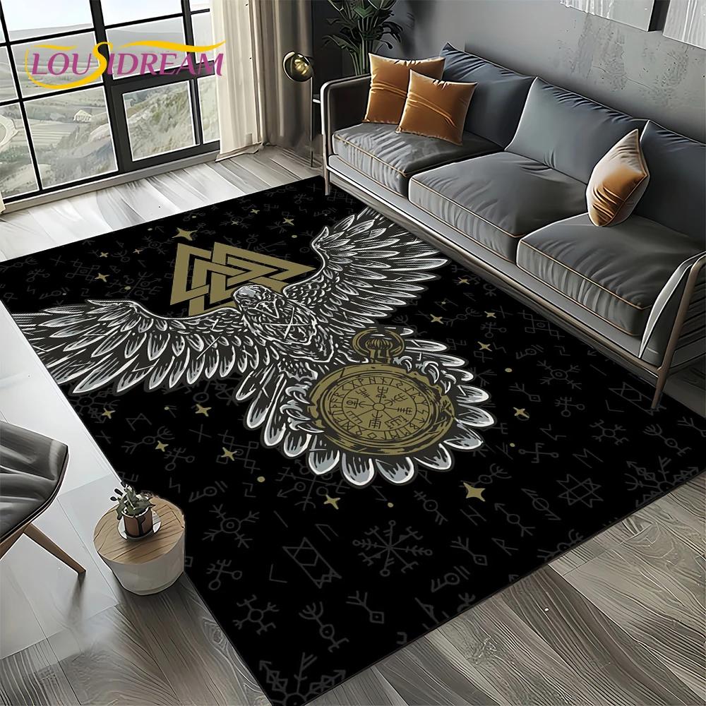 Odin Viking Symbol Valknut Nordic Valhalla Carpet Rug for Living Room Bedroom Home Sofa Decoration,Area Rug Non-slip Floor Mat