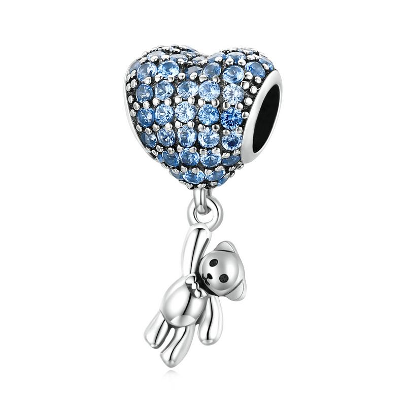WOSTU Real 925 Silver Blue Series Moon Plane Space Beads Astronaut Charm Owl Pendant Fit Original Bracelet DIY Necklace