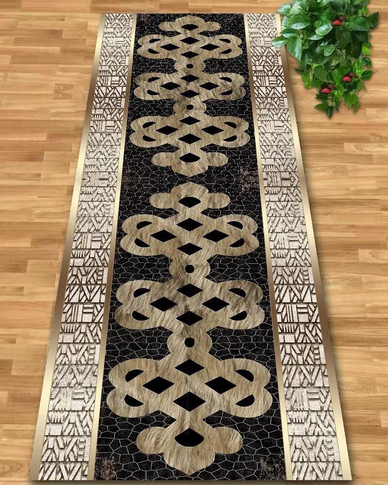 European Luxury Long Corridor Carpet Luxurious Golden Stair Carpet Runner Washable Non-slip Villa Hall Passageway Carpets Custom