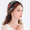 Female Ethnic Hairbands Elastic Embroidery Lace Flower Headband Chiffon Wide Head Wrap for Women Cross Knotted Hair Accessories