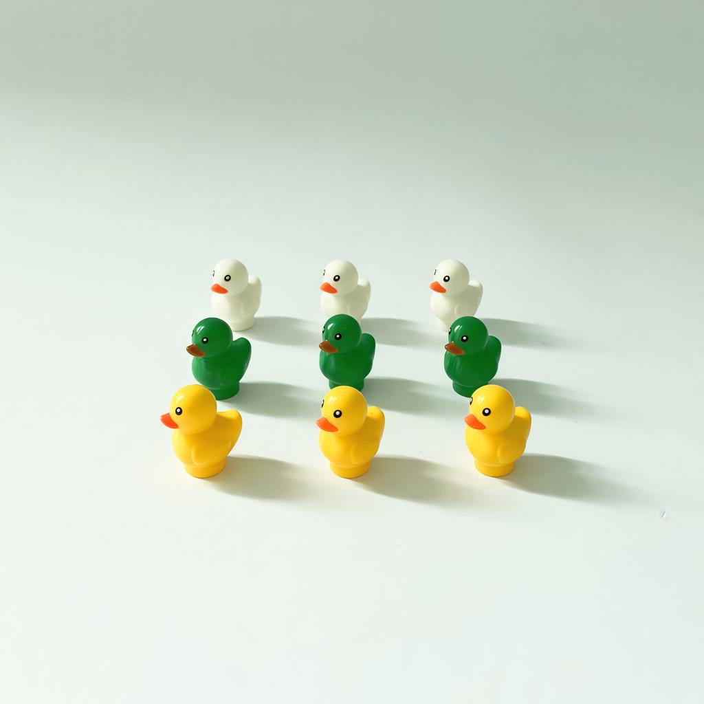 9 Stück Mini-Enten MOC Baustein Set DIY Montage Spielzeug Spielsets Weiß Gelb Grün 3 Farben Verschiedene Tier Szenen Dekorationen