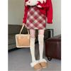 Plus Size Retro Plaid High-Waist Black A-line Wool Skirt for Women, Autumn 2025