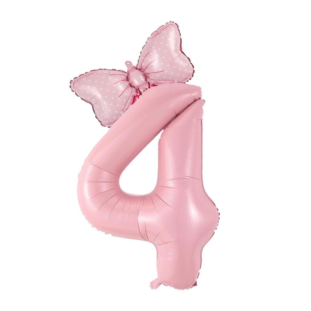 2Pcs 40 Inch Macaron Pearlescent Pink Numbers Foil Balloon Set Mini Size Bow Balloons for Boys Girls Birthday Party Decoration