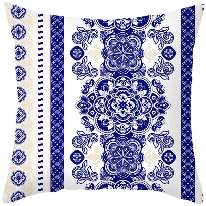Home Decor Blue and White Floral Pattern Pillow Covers Pattern Cushion Cover Suitable for Sofa Bedroom Car Pillow Cover