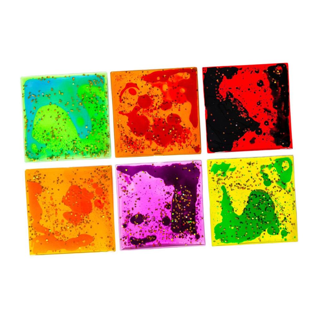 6 Pieces Sensory Soft Gel Liquid Toys Water Pads Motion Tiles Square